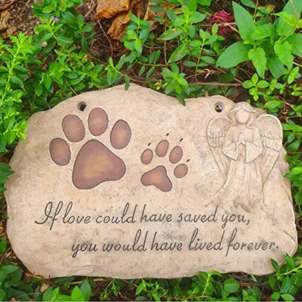 Pet Memorial Stone with Paw Prints and Angel NEW in Box